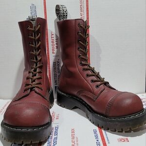 Red Steel Toe Combat Boots By Vegetarian Shoes